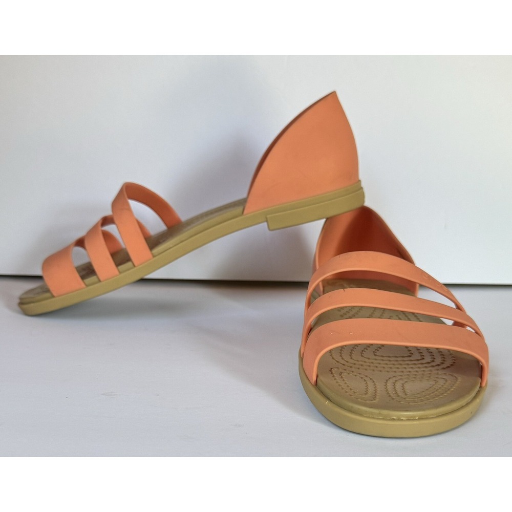 Crocs Tulum Sandals Womens 10 Pink Peach Strappy Open Toe Slip On Flats 206109